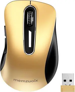2.4G Wireless Mouse, 1400 DPI Mobile Optical Cordless Mouse with USB Receiver, Portable Computer Mice Wireless Mice for Laptop, PC, Desktop, MacBook, 5 Buttons (Gold)