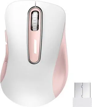 2.4G Wireless Mouse, 1400 DPI Computer Mice with USB Receiver, Portable Wireless USB Mouse Battery Powered Cordless Mice for Laptop, PC, Desktop, 5 Buttons (White Pink)