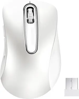 2.4G Wireless Mouse, 1400 DPI Computer Mice with USB Receiver, Portable Wireless USB Mouse Battery Powered Cordless Mice for Laptop, PC, Desktop, 5 Buttons (White)
