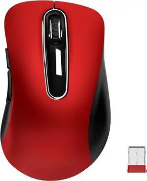 2.4G Wireless Mouse, 1400 DPI Mobile Optical Cordless Mouse with USB Receiver, Portable Computer Mice for Laptop, PC, Desktop, MacBook, 5 Buttons, Red