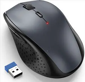 Wireless Mouse, 2.4G USB Computer Mouse with 6-Level Adjustable 4800 DPI, Silent Quiet Click30 Months Battery, Ergonomic Grips, 6 Buttons Portable for PC, Chromebook, Mac - Grey