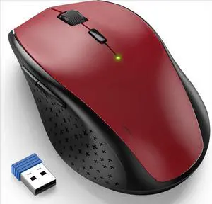 Wireless Mouse, 2.4G USB Computer Mouse with 6-Level Adjustable 4800 DPI, 30 Months Battery, Ergonomic Grips, 6 Buttons Portable for PC, Chromebook, Mac (Red)