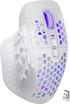 SM809 Pro Wireless MMO Gaming Mouse with 9 Side Buttons,24000 DPI,Triple Connectivity (2.4G/BT/Wired) RGB MMO Mouse for Gamer,16 Programmable Macros,Up to 350H Battery Life,White