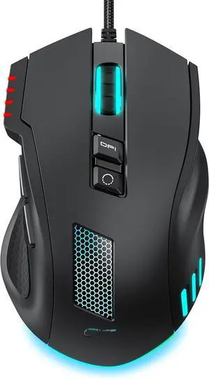 Wired Gaming Mouse, 12,800 DPI RGB Ergonomic Computer Mouse with Optical Sensor, 8 Programmable Buttons, 12 Backlit Modes, Software for DIY Keybinds, Rapid Fire, USB Gaming Mice for Laptop, PC