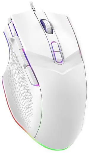 Gaming Mouse 6 Adjustable DPI Up to 7200 Wired PC Gaming Mouse 8 Programmable Buttons 13 Adjustable RGB LED Modes 1.5 M Drag-Free Paracord Ergonomic Mouse Windows/PC/Mac/Laptop (White)