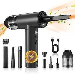 2-in-1 Air Duster and Car Vacuum, Portable Cordless Mini Vacuum Cleaner for Keyboard, PC, 7500mAh Fast Charging, Black