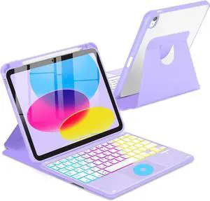 Touchpad Keyboard Case for iPad (A16) 11th 10th Generation, 360 Rotation Cover with Pencil Holder Wireless Backlit Detachable Keypad