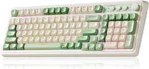Wireless Computer Keyboards, Tri-Mode Bluetooth/2.4GHz/USB- RGB Backlit Media Knob Cute Programmable Keyboard for PC Gamer - Green