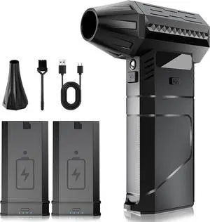 Electric Air Duster with 2 Magazine-Style Batteries, 2 Magnetic Nozzles, 3-Speed Cordless Blower with LED, Electric Inflator, Keyboard Duster