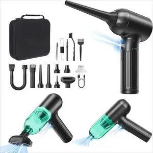 Compressed Air Duster Electric, 4in1 Air Duster Vacuum/Mini Vacuum/Air Blower & Pump, 3 Gear Brushless Motor with LED Light for PC, Keyboard,