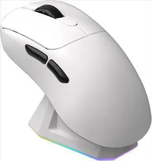 Gaming Mouse, 58g Ultra-Light, Tri-Mode (2.4G/Wired/Bluetooth 5.2), Magnetic RGB Charging Dock, Ergonomic Right-Hand Design, White