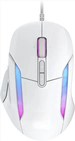 Wired Ergonomic RGB Gaming Mouse, 26K DPI  23 Customizable Inputs, 4D Scroll Wheel, Pure PTFE Glides - Arctic White