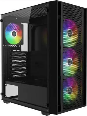 Computer PC Case with Tempered Glass, 4X 120mm ARGB PWM Fans Gaming Case, Support Up to 6X 120mm Fans, 360mm AIO/Radiator