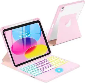 Touchpad Keyboard Case for iPad (A16) 11th 10th Generation, 360 Rotation Cover with Pencil Holder Wireless Backlit Detachable Keypad