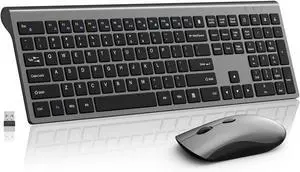 Wireless Mouse and Keyboard Combo, Silent Full-Size Computer Keyboard with Calculator Button,2400 DPI Mouse - Space Grey