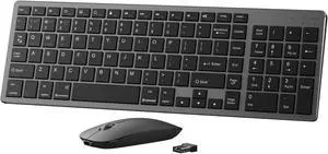 Wireless Keyboard and Mouse, Bluetooth/2.4G Rechargeable Slim Quiet Bluetooth Keyboards - Black