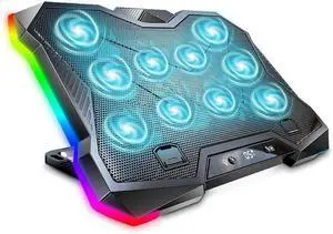 Gaming Laptop Cooling Pad, RGB Lights Laptop Cooler with 10 Powerful Turbo Fans for 12-18 Inch Notebooks