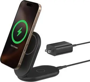 Magnetic Foldable Wireless Charging Stand 15W -MagSafe-Compatible Qi2-Certified Charger, Wireless Charging Stand - Black