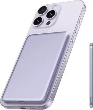 Portable Charger, [0.3" Ultra Slim] Magnetic Power Bank,[Alloy-Made] 5000mAh Wireless Portable Charger(Purple)
