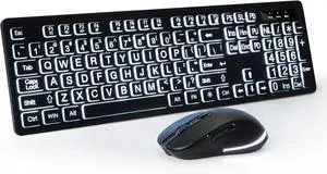 Wireless Keyboard and Mouse - Large Print Wireless Keyboard, 2.4G Full Size Keyboard and Mouse Set with Big Letters and Backlight Key