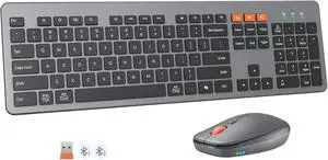 Wireless Keyboard and Mouse, Ultra Slim Multi-Device Bluetooth Keyboard Mouse, Low-Profile Full Size Keyboard