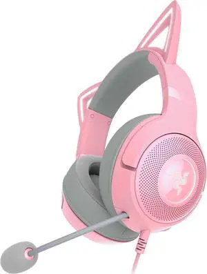 Wired Headset: Chroma RGB Kitty Ears - Stream Reactive Lighting - 40 mm Drivers - 7.1 Surround Sound - Quartz Pink