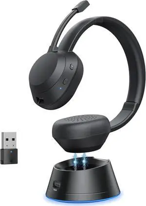 Wireless Headset, Bluetooth Headphones with Mic(AI Noise Cancelling), 65 Hrs Working Time with USB Dongle