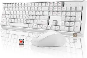 Wireless Mechanical Keyboard and Mouse for Office, 106 Keys Full-Size Keyboard and Mouse Combo, Linear Red Switches (White)