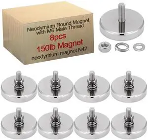 8 Pieces Super Powerful Neodymium Round Magnet with M6 Male Thread Bolts 150lb Heavy Duty Strong Rare Earth Mounting