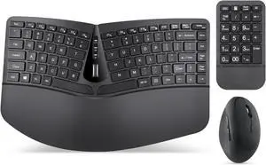 3-in-1 Wireless Compact Ergonomic Keyboard with Vertical Mouse and Numeric Keypad - Adjustable Palm Rest
