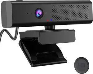 1080P HD 3-in-1 Webcam: Camera and Speaker for Desktop Computer with Built-in 4 Microphones, External USB Web Cam