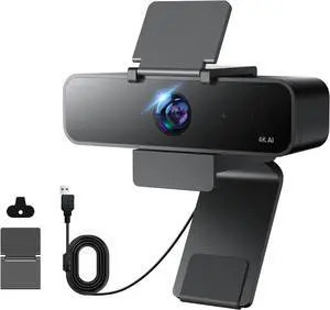 4K Webcam with Microphone, Gesture Control, 95°/78°/65° FOV, Plug & Play, PC Camera with Privacy Cover