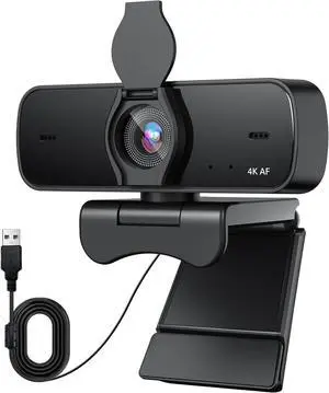 4K Webcam for PC, 4K UHD USB Webcam with Microphone, New Upgraded Auto Focus, Low Distortion, Privacy Cover, PC Camera