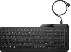 400 Backlit Wired Keyboard (Ash Wired) - Warm White LED Illuminated Keys w/ 3 Brightness Levels - 12 Programmable Keys
