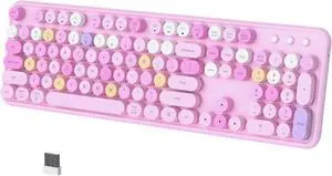 Colorful Wireless Bluetooth Keyboard, Typewriter Retro Round Keycaps 104 Keys Full-Size (Pink-Colorful)