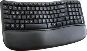 Wave Keys Wireless Ergonomic Keyboard with Cushioned Palm Rest, 2.4GHz Ergo Cordless USB Computer Keyboard - Black
