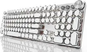 Typewriter Style Mechanical Gaming Keyboard, Wired Mechanical Keyboards,104 Keys Backlit, Media Control Knob - White