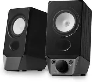 R19BT 2.0 PC Speaker System with Wooden Cabinet, Bluetooth 5.3, 3.5mm Input/USB-A Sound Card - Black