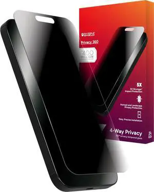 Privacy 360 Screen Protector for iPhone 16 Pro Max  4-Way Privacy, Ultra-Strong Tempered Glass, 5X Stronger