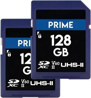 Prime 128GB 2PK SDXC UHS-II (U3/V60) Memory Cards  High Endurance for 8K, 4K, Full HD, and RAW Burst