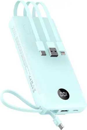 Portable Charger with Built-in Cables, 20000mAh Power Bank for iPhone, Fast Charging USB C Battery Pack