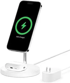 MagSafe 2-in-1 Wireless Charging Stand for iPhone 16, 15, 14, 13 & AirPods - MagSafe Fast Charging Station - White