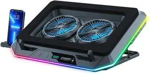 Gaming Laptop Cooling Pad with Two Turbo Fan, Rapid Cooling for 15.6-19.3" Laptops, Variable Speed Control