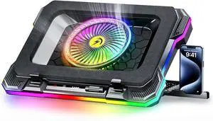 Gaming Laptop Cooling Pad with 5.5" Turbo Fan, Rapid Cooling for 15.6-19.3" Laptops, 7 Adjustable Heights