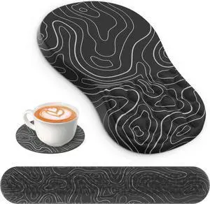 Ergonomic Mouse Pad with Wrist Rest, Computer Mouse Pads Pain Relief Keyboard Wrist Rest with Coaster, Non-Slip PU Base