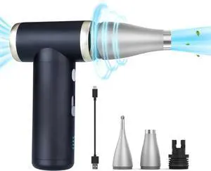 Electric Air Duster - Jet Fan 2S Rechargeable, 117000RPM Brushless Motor, Metal Shell, 56 MPH Wind Speed (Black)