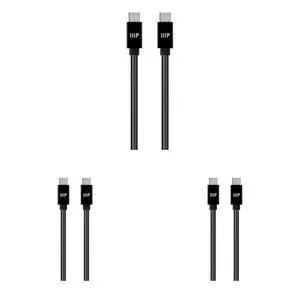 Charge and Sync Type-C to Type-C Cable - 6 Feet - Black, USB 2.0, TPE Jacket, Up to 5A/100W (Pack of 3)
