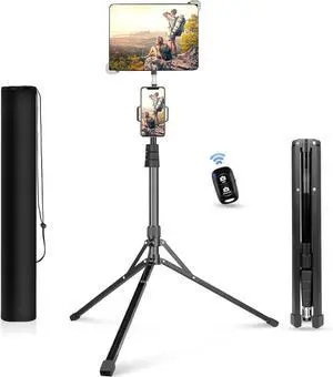 67-in iPad Tripod Stand, 360 Rotating Tablet Mount & Phone Holder, Compatible with 9.9-15.7 Inches Tablets