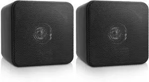 4 Mini Cube Bookshelf Speakers-Paper Cone Driver, 200 Watt Power, 8 Ohm Impedance, Video Shielding (Black)
