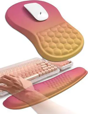 2in1 Combination, Wave Keyboard Wrist Rest and Ergonomic Curvature Mouse Pad Wrist Support for Relieve Wrist Pain